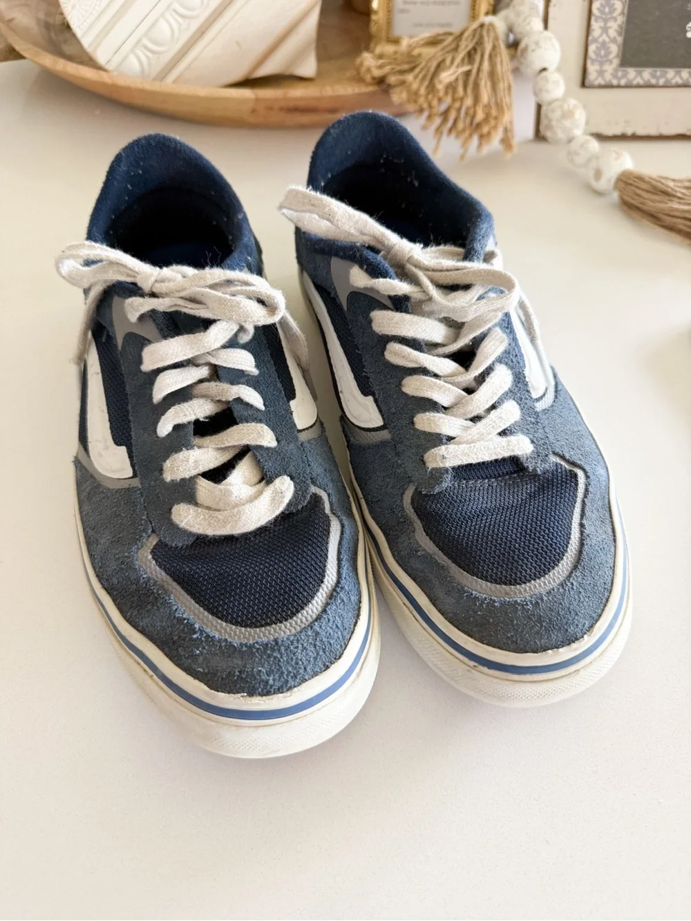 Vans Navy and White Low-Top Lace-Up Sneakers